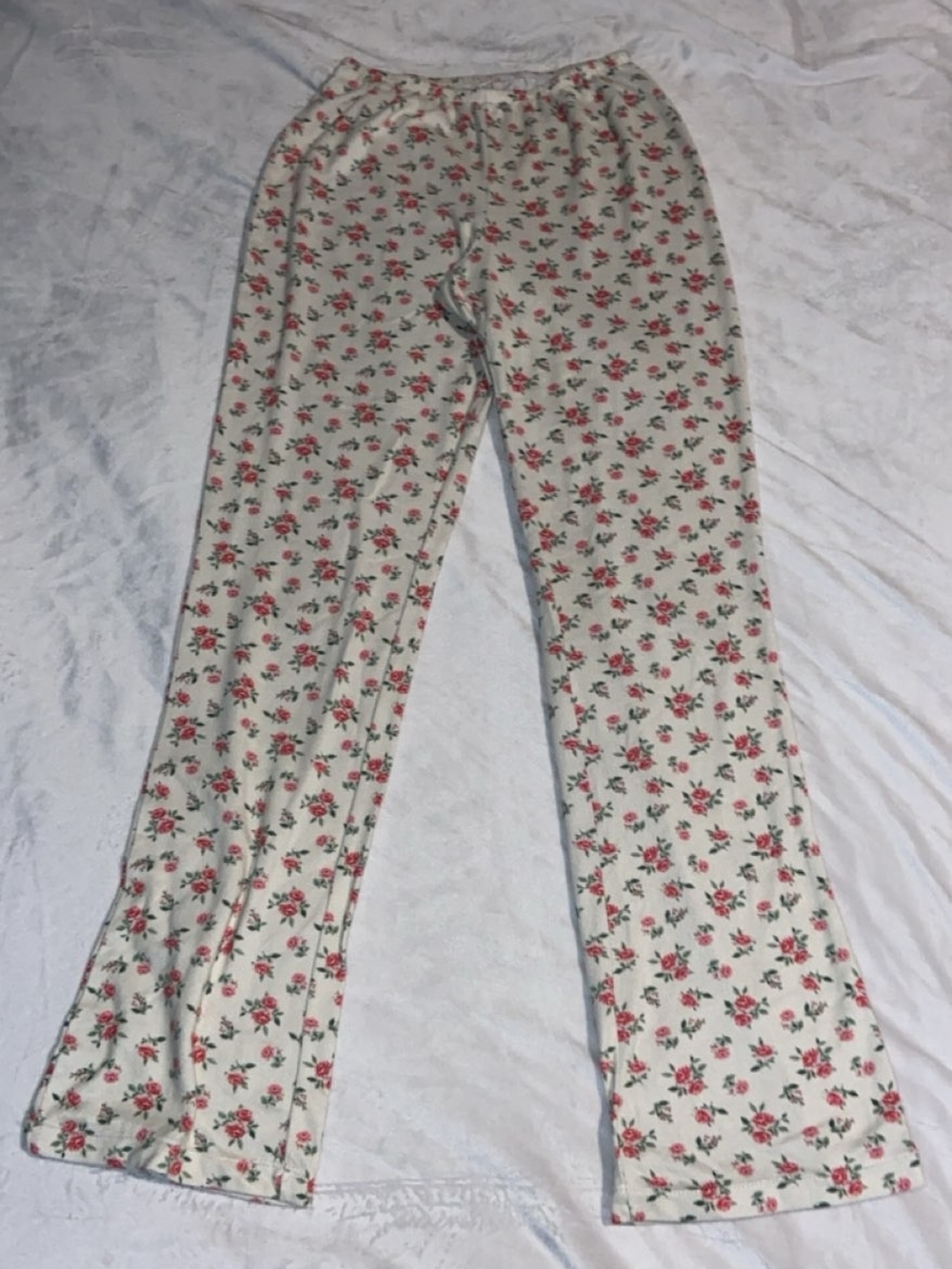 Floral Cream Lounge Pants with Pink Rose Print